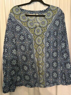 Boho Medallion Print Blouse in Navy & Lime